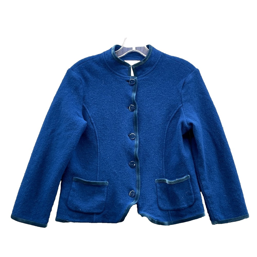 Talbots 100% Merino Wool Cardigan Jacket Womens Med P Blue 90's Chic Corp Preppy